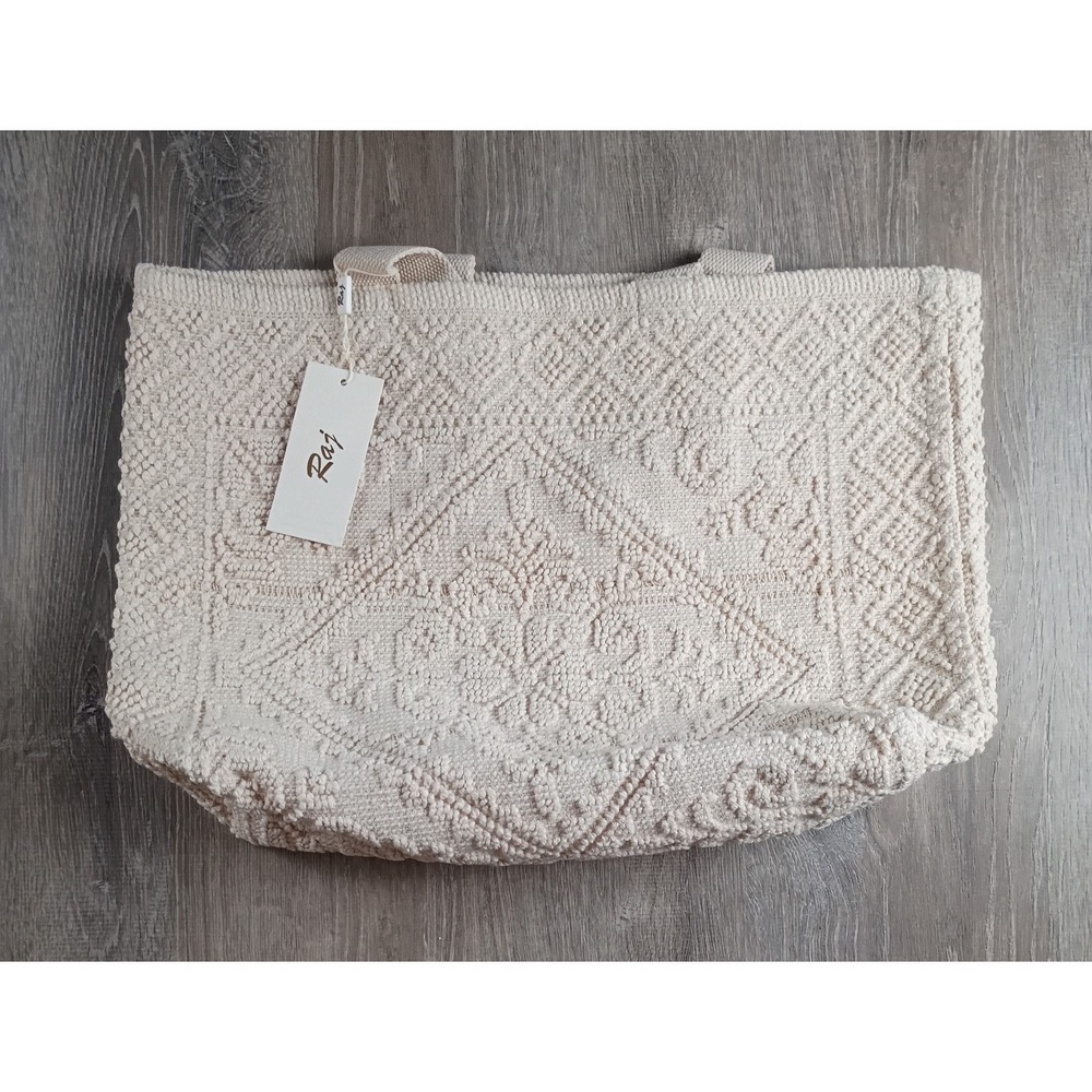 Raj Woven Textured Carpet Beach Tote Bag Beige Cream New Large Anthropologie